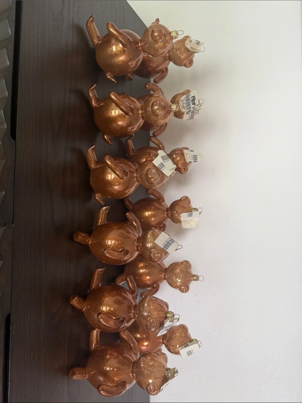 Pier 1 Vintage Copper Glitter Crystal Teddy Bear Holiday Ornaments (Set of 12)